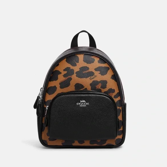 NWT Coach Mini Court Backpack In Signature Canvas With Leopard Print coach-outlet-Brown-Mini-Court-  main image 4